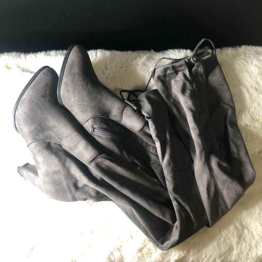Gray Over the Knee Boots
